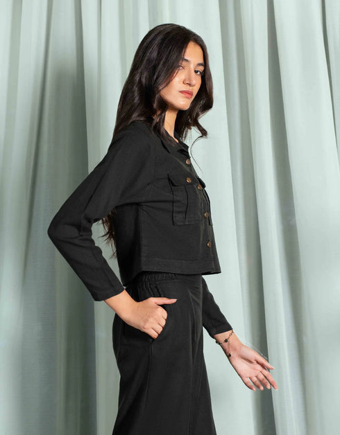 JACQUARD CROPPED SHIRT WITH FLAP POCKETS